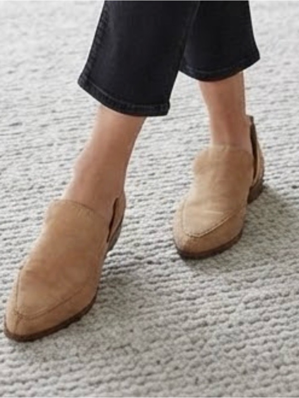 Lucky Brand MAHZAN Hazel Suede Ankle Booties 6.5 Heeled Loafers Tan Pointed Toe